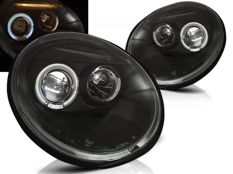 LAMPY PRZEDNIE REFLEKTORY ANGEL EYES BLACK VW NEW BEETLE 10.98-05.05 LED