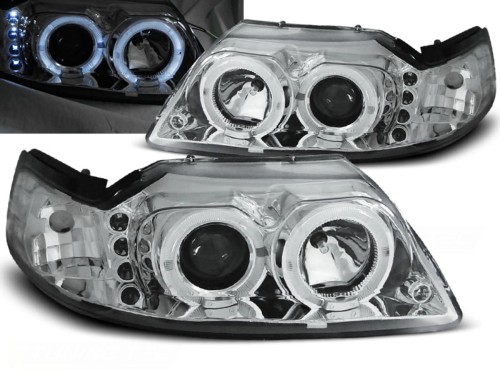 LAMPY PRZEDNIE REFLEKTORY FORD MUSTANG 98-04 ANGEL EYES CHROME