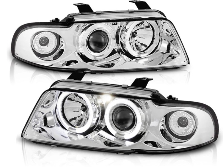 LAMPY PRZEDNIE REFLEKTORY ANGEL EYES CHROME AUDI A4 94-98 LED