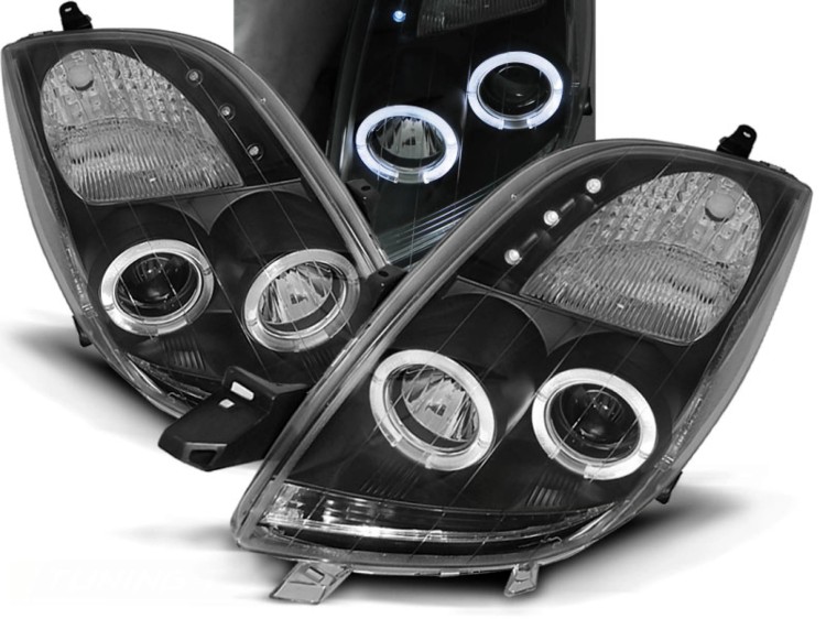 LAMPY PRZEDNIE REFLEKTORY TOYOTA YARIS 06-09 ANGEL EYES BLACK LED