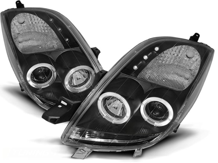 LAMPY PRZEDNIE REFLEKTORY TOYOTA YARIS 06-09 ANGEL EYES BLACK LED