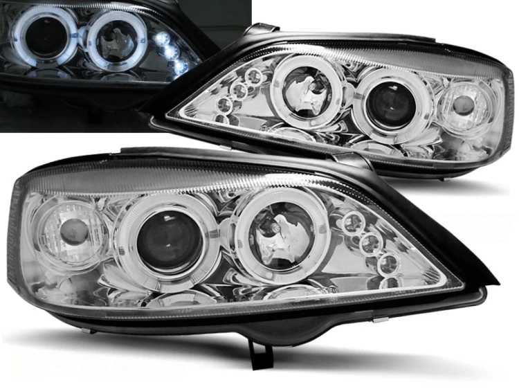 LAMPY PRZEDNIE REFLEKTORY OPEL ASTRA G 02.98-02.04 ANGEL EYES CHROME LED