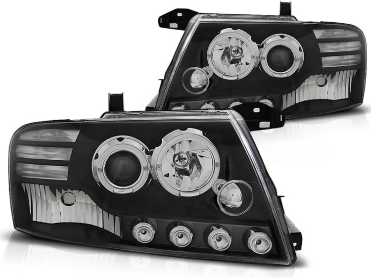 LAMPY PRZEDNIE REFLEKTORY MITSUBISHI PAJERO V60 00-06 ANGEL EYES BLACK