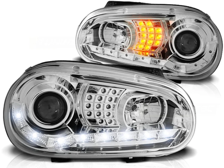 LAMPY PRZEDNIE REFLEKTORY DAYLIGHT CHROME VW GOLF 4 09.97-09.03
