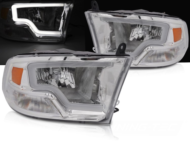 REFLEKTORY LAMPY PRZEDNIE DODGE RAM 09-18 TUBE LIGHT CHROME