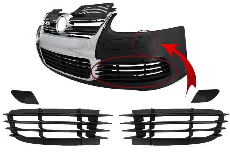 KRATKI BOCZNE OSŁONY SPRYSKIWACZY LAMP VW GOLF V 03-07 JETTA 05-10 R32 LOOK