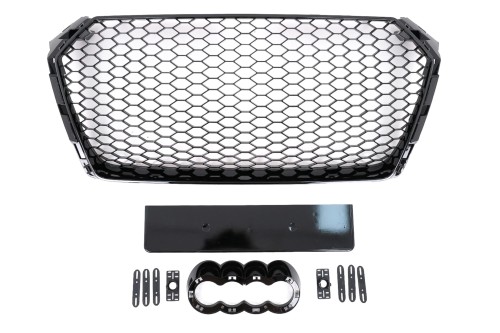 GRILL PLASTER MIODU AUDI A4 B9 (16-18) SEDAN AVANT RS4 DESIGN CZARNY POŁYSK