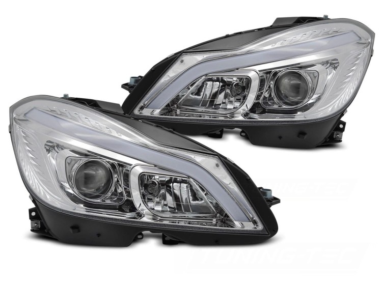 LAMPY PRZEDNIE REFLEKTORY LED CHROME SEQ DRL MERCEDES C KLASA W204 11-14