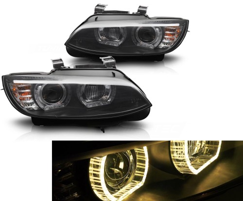 LAMPY PRZEDNIE REFLEKTORY XENON YELLOW LED BLACK BMW SERII 3 E92 E93 06-10