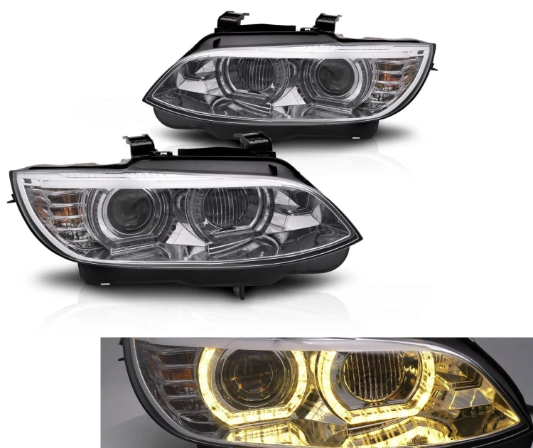 LAMPY PRZEDNIE REFLEKTORY XENON YELLOW LED CHROME BMW SERII 3 E92 E93 06-10