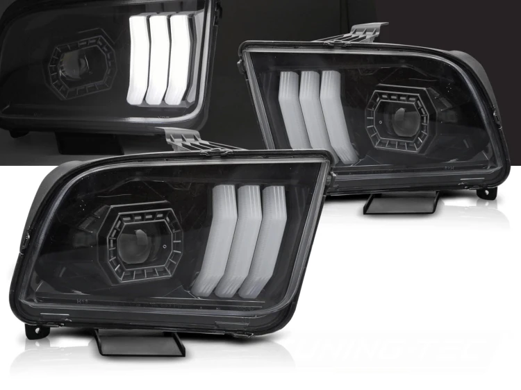 LAMPY PRZEDNIE REFLEKTORY FORD MUSTANG 04-09 TUBE LIGHT BLACK