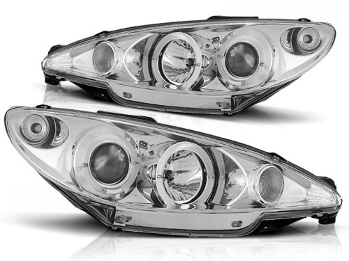 REFLEKTORY LAMPY PRZEDNIE ANGEL EYES CHROME PEUGEOT 206