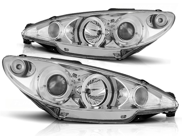 REFLEKTORY LAMPY PRZEDNIE ANGEL EYES CHROME PEUGEOT 206