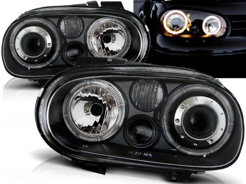 LAMPY PRZEDNIE REFLEKTORY ANGEL EYES BLACK VW GOLF 4 09.97-09.03 LED