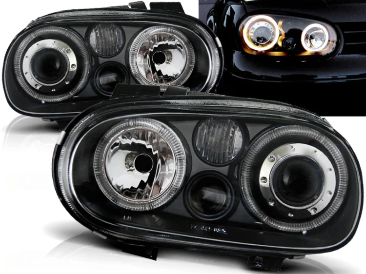 LAMPY PRZEDNIE REFLEKTORY ANGEL EYES BLACK VW GOLF 4 09.97-09.03 LED