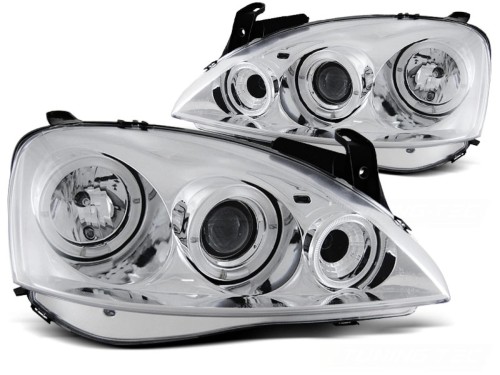 LAMPY PRZEDNIE REFLEKTORY OPEL CORSA C 00-06 ANGEL EYES CHROME