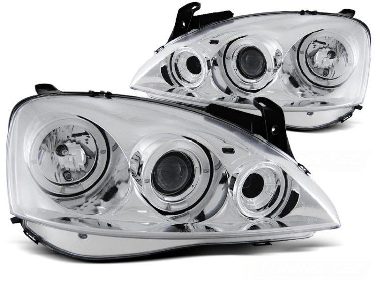 LAMPY PRZEDNIE REFLEKTORY OPEL CORSA C 00-06 ANGEL EYES CHROME