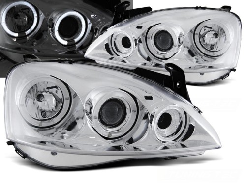 LAMPY PRZEDNIE REFLEKTORY OPEL CORSA C 00-06 ANGEL EYES CHROME