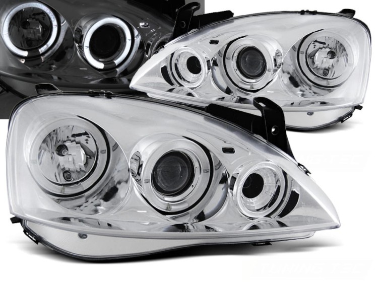 LAMPY PRZEDNIE REFLEKTORY OPEL CORSA C 00-06 ANGEL EYES CHROME