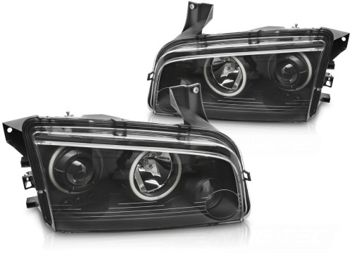 LAMPY PRZEDNIE REFLEKTORY DODGE CHARGER LX 06-10 ANGEL EYES BLACK