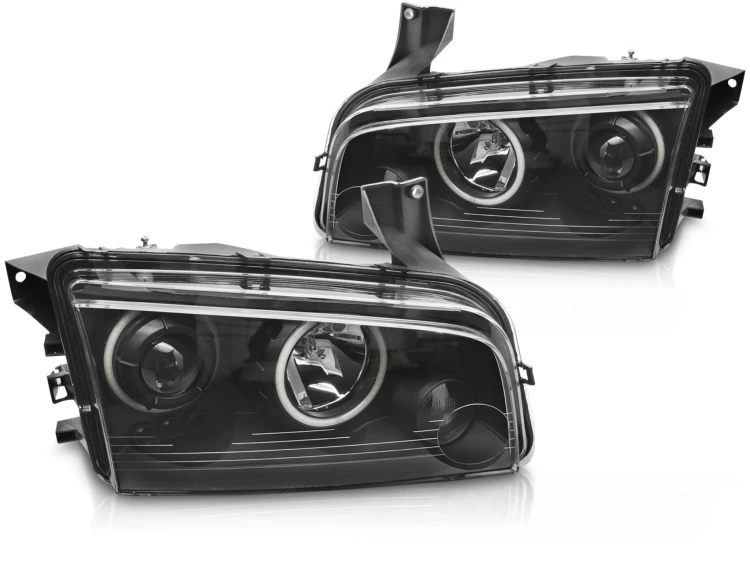 LAMPY PRZEDNIE REFLEKTORY DODGE CHARGER LX 06-10 ANGEL EYES BLACK