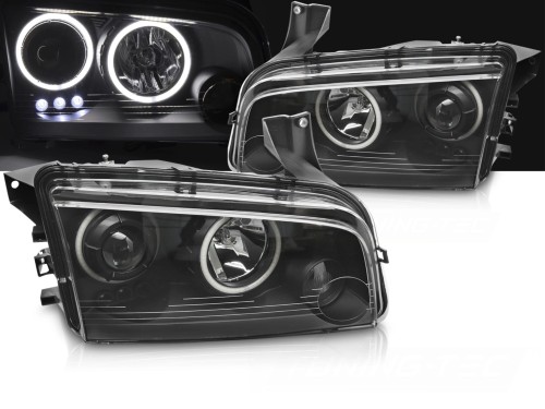 LAMPY PRZEDNIE REFLEKTORY DODGE CHARGER LX 06-10 ANGEL EYES BLACK