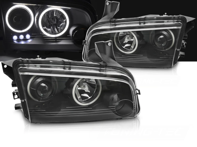 LAMPY PRZEDNIE REFLEKTORY DODGE CHARGER LX 06-10 ANGEL EYES BLACK