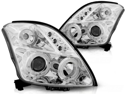 LAMPY PRZEDNIE REFLEKTORY SUZUKI SWIFT 05.05-10 ANGEL EYES CHROME