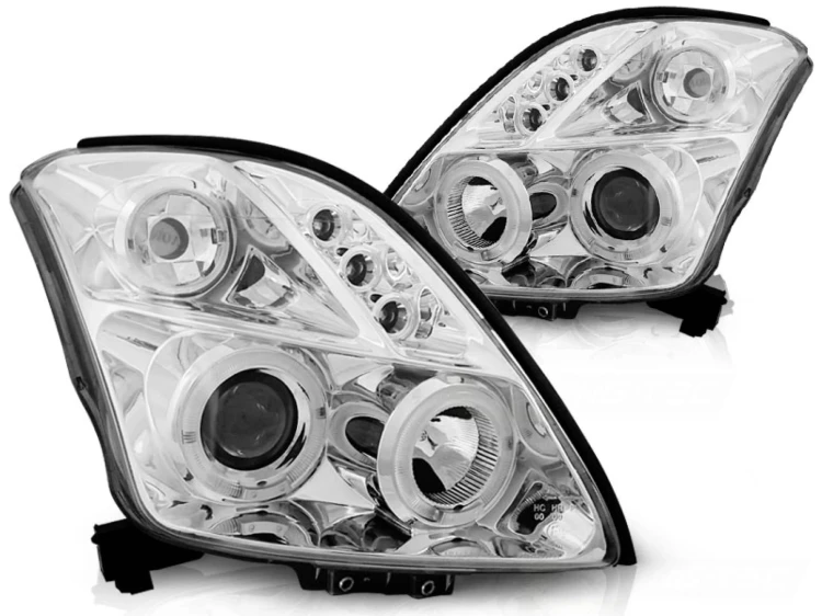 LAMPY PRZEDNIE REFLEKTORY SUZUKI SWIFT 05.05-10 ANGEL EYES CHROME