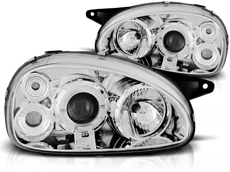 LAMPY PRZEDNIE REFLEKTORY OPEL CORSA B 02.93-10.00 ANGEL EYES CHROME