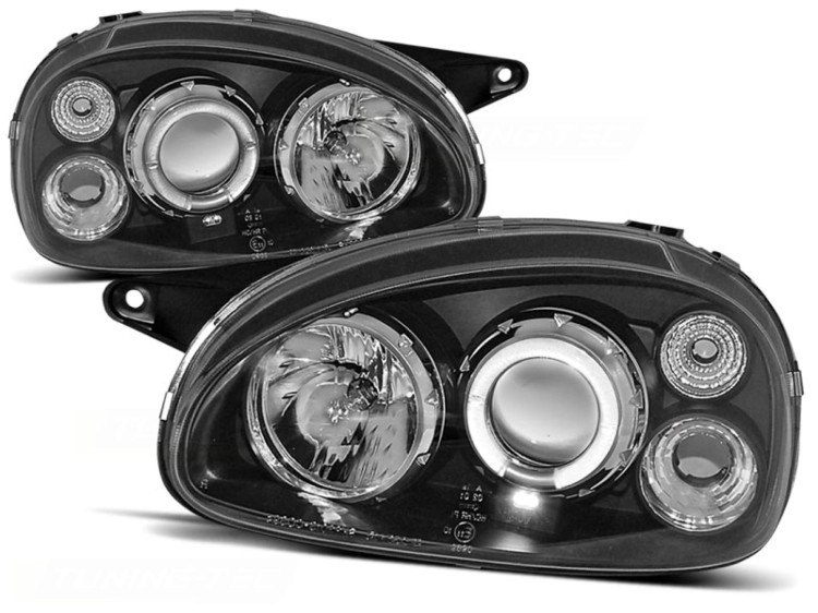 LAMPY PRZEDNIE REFLEKTORY OPEL CORSA B 02.93-10.00 ANGEL EYES BLACK