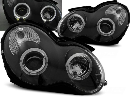 LAMPY PRZEDNIE REFLEKTORY ANGEL EYES BLACK MERCEDES W203 C-KLASA 00-04