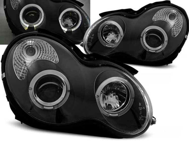 LAMPY PRZEDNIE REFLEKTORY ANGEL EYES BLACK MERCEDES W203 C-KLASA 00-04