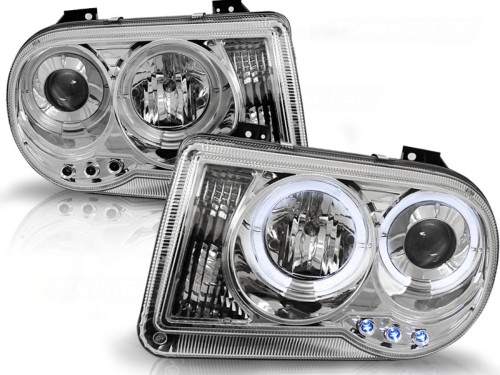LAMPY PRZEDNIE REFLEKTORY CHRYSLER 300C 05-10 ANGEL EYES CHROME