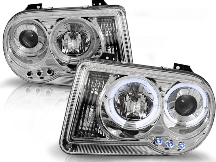 LAMPY PRZEDNIE REFLEKTORY CHRYSLER 300C 05-10 ANGEL EYES CHROME