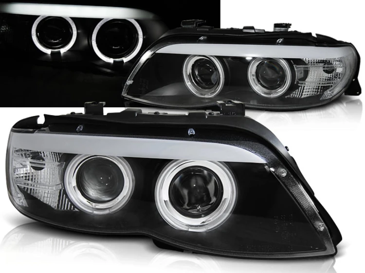 LAMPY PRZEDNIE REFLEKTORY XENON ANGEL EYES BLACK BMW X5 E53 11.03-06