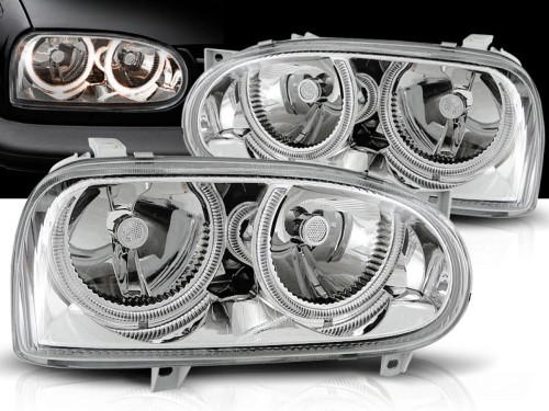 LAMPY PRZEDNIE REFLEKTORY ANGEL EYES CHROME VW GOLF 3 09.91-08.97