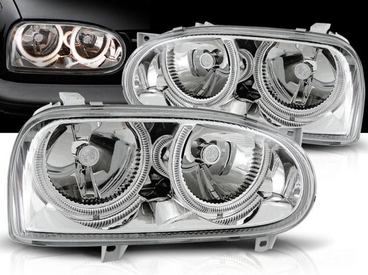 LAMPY PRZEDNIE REFLEKTORY ANGEL EYES CHROME VW GOLF 3 09.91-08.97