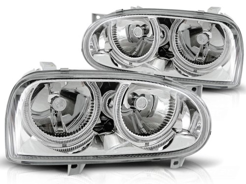 LAMPY PRZEDNIE REFLEKTORY ANGEL EYES CHROME VW GOLF 3 09.91-08.97