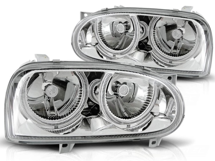 LAMPY PRZEDNIE REFLEKTORY ANGEL EYES CHROME VW GOLF 3 09.91-08.97