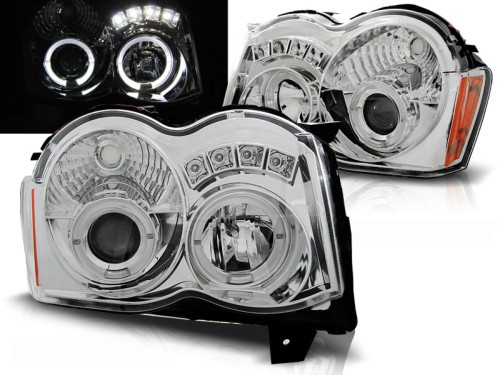 LAMPY PRZEDNIE REFLEKTORY JEEP GRAND CHEROKEE 08-10 ANGEL EYES CHROME