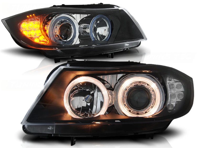 LAMPY PRZEDNIE REFLEKTORY ANGEL EYES BLACK LED BMW SERII 3 E90/E91 05-08