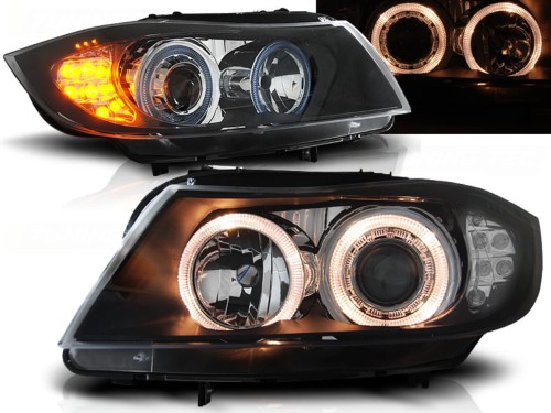 LAMPY PRZEDNIE REFLEKTORY ANGEL EYES BLACK LED BMW SERII 3 E90/E91 05-08