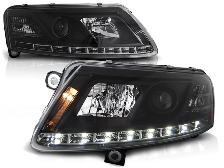 LAMPY PRZEDNIE REFLEKTORY DRL BLACK AUDI A6 C6 04.04-08 LED