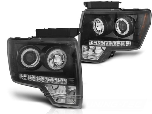 LAMPY PRZEDNIE REFLEKTORY FORD F150 MK12 08-14 ANGEL EYES BLACK
