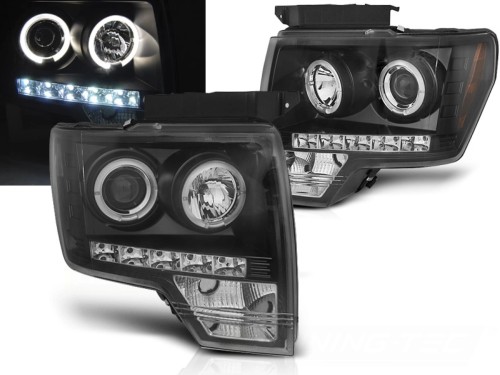 LAMPY PRZEDNIE REFLEKTORY FORD F150 MK12 08-14 ANGEL EYES BLACK