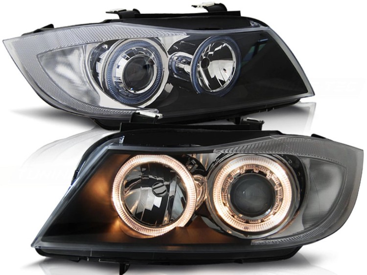 LAMPY PRZEDNIE REFLEKTORY ANGEL EYES BLACK BMW SERII 3 E90/E91 05-08