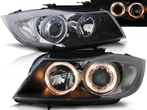 LAMPY PRZEDNIE REFLEKTORY ANGEL EYES BLACK BMW SERII 3 E90/E91 05-08