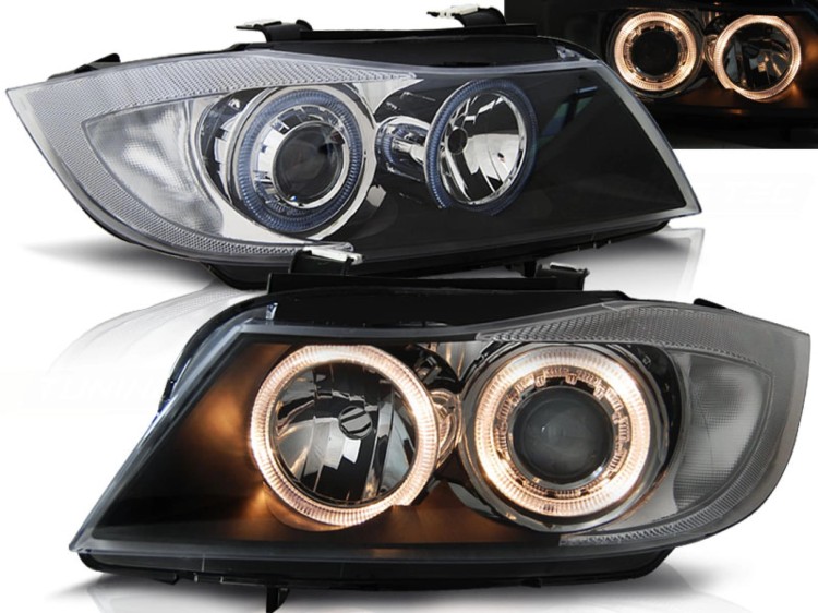 LAMPY PRZEDNIE REFLEKTORY ANGEL EYES BLACK BMW SERII 3 E90/E91 05-08