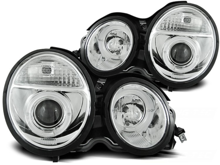 LAMPY PRZEDNIE REFLEKTORY ANGEL EYES CHROME MERCEDES W210 E-KLASA 95-99